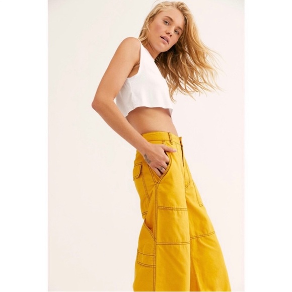 Free People Pants - NWOT Free People Calendula Wide Leg Cargo Pants, Yellow - Size 0